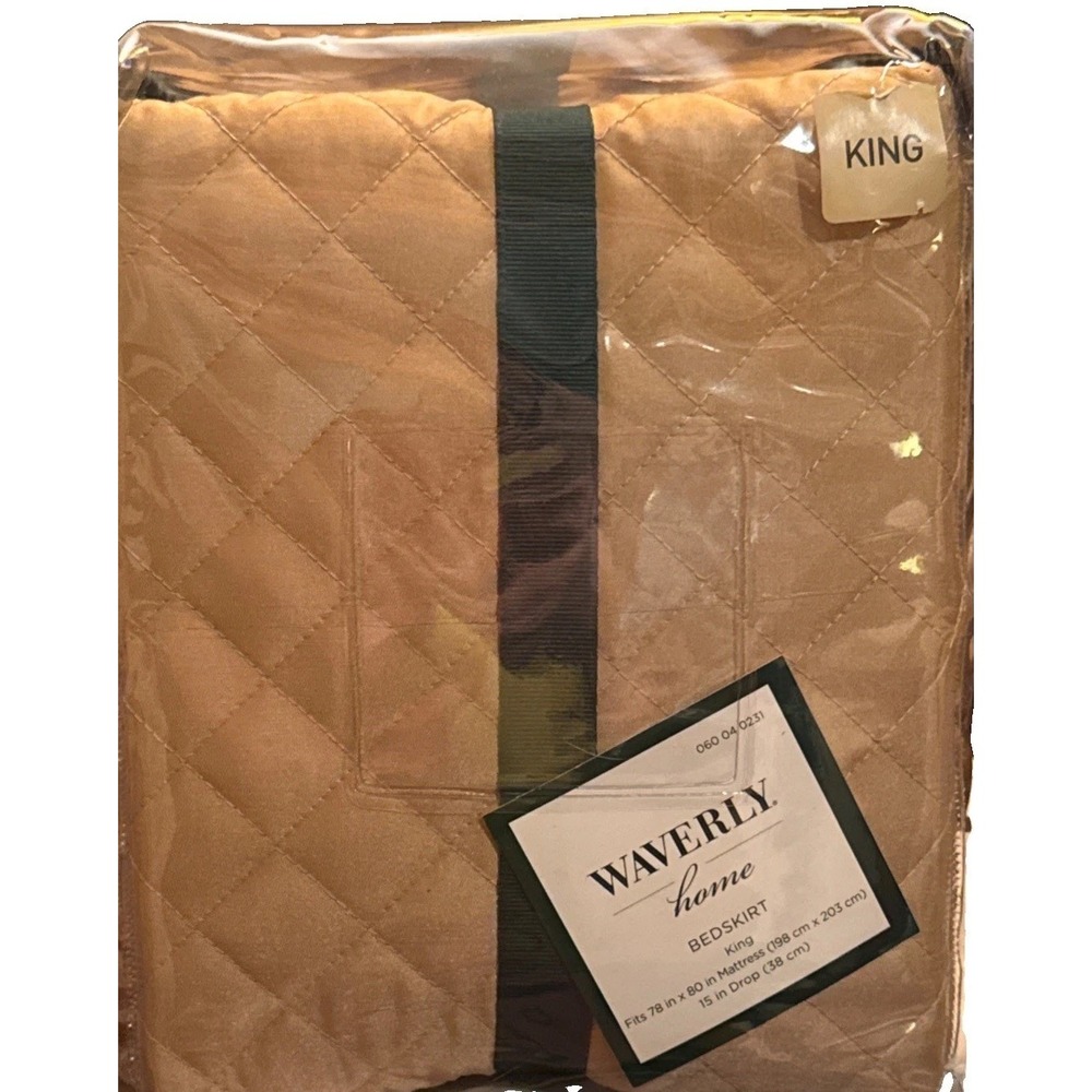 Waverly Home Silk Polyester Gold Quilted Diamond King Bedskirt NWOT Open Bag